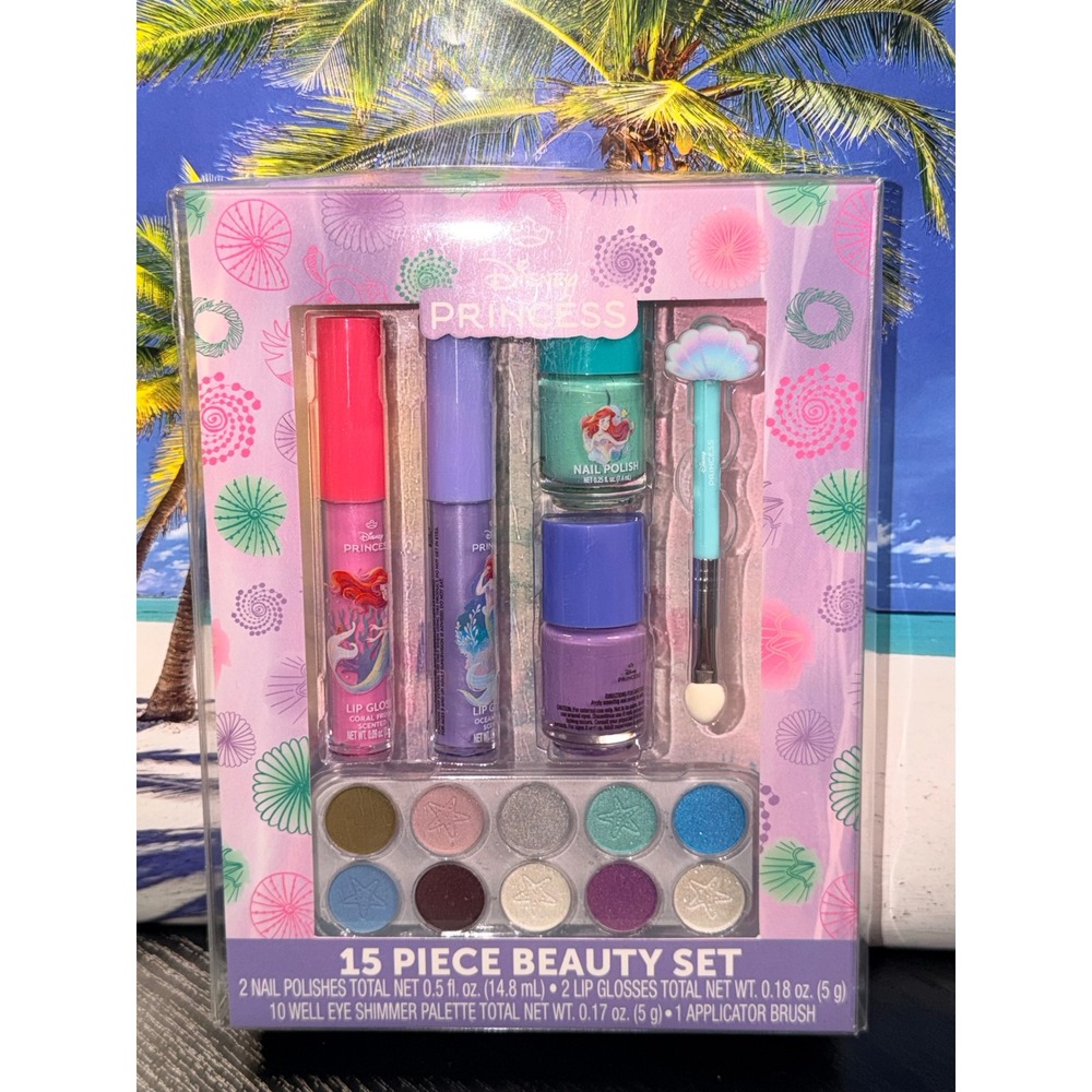 Disney Princess Ariel 15 Piece Beauty Set Lip Gloss Nail Polish Eye Shimmer